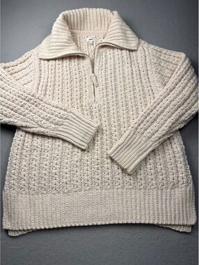 Aerie Cream Cable Knit Half-Zip Sweater Size L/G